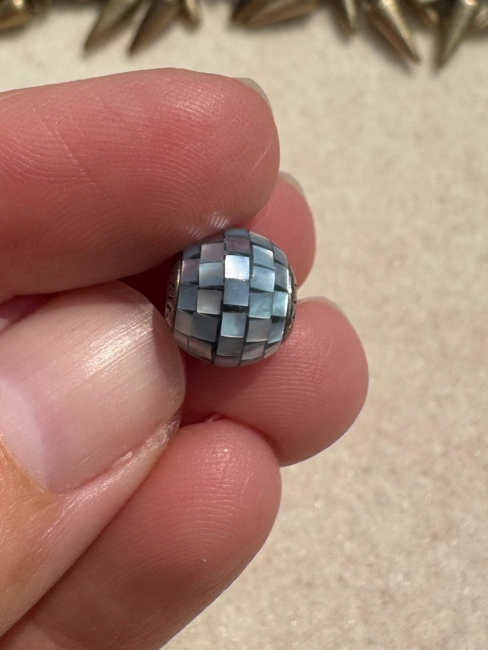 Pandora Silver Mosaic Bead with Iridescent Gray Tiles